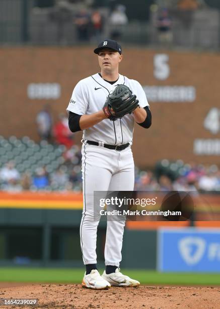 Tarik Skubal of the Detroit Tigers pitches during the game against the Chicago Cubs at Comerica Park on August 23, 2023 in Detroit, Michigan. The...