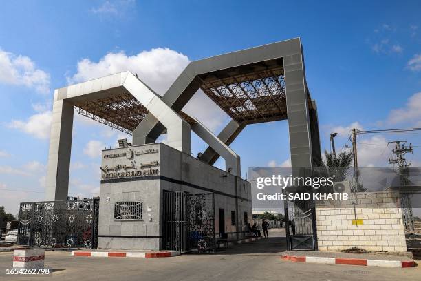 This picture taken on August 27, 2023 shows a view of the entrance of the Rafah border crossing with Egypt in the southern Gaza Strip. When the...