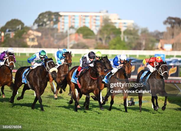 Craig Williams riding Mr Brightside defeats Blake Shinn riding Princess Grace and Luke Nolen riding I Wish I Win (L in Race 9, the Stow Storage...