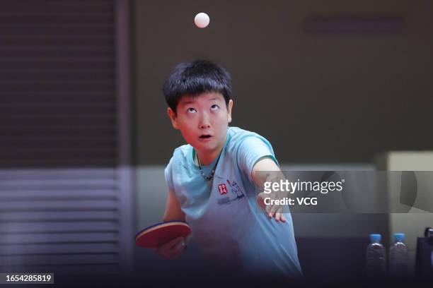 Sun Yingsha of China attends a training session ahead of 2023 Pyeongchang Asian Table Tennis Championships at Pyeongchang Dome on September 1, 2023...
