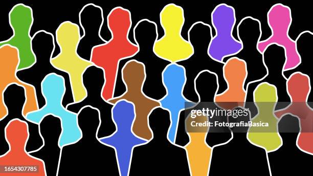black and multi colored men silhouettes - same person different poses stock illustrations