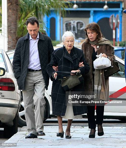 Journalist Matias Prats, his mother Emilia Luque Montejano and his ex wife Maite Chacon are seen on March 18, 2013 in Madrid, Spain.