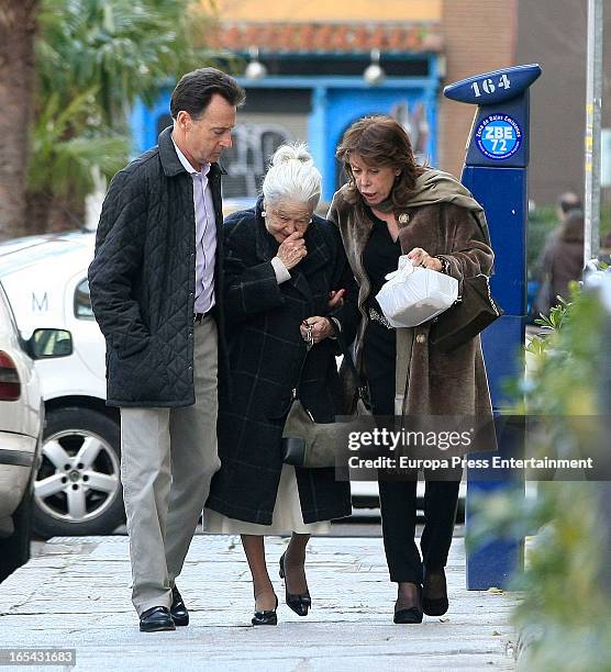 Journalist Matias Prats, his mother Emilia Luque Montejano and his ex wife Maite Chacon are seen on March 18, 2013 in Madrid, Spain.