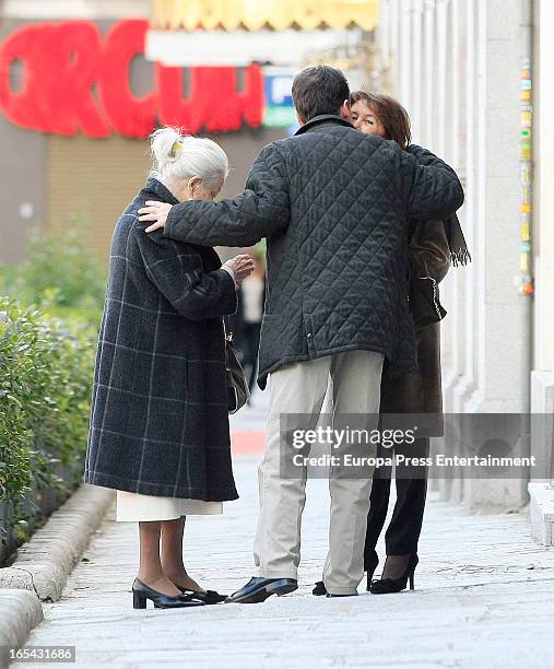 Journalist Matias Prats, his mother Emilia Luque Montejano and his ex wife Maite Chacon are seen on March 18, 2013 in Madrid, Spain.