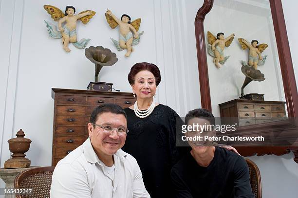 Kamala Sukosol, President of the Sukosol Hotels & Sukosol Group, posing for a portrait at the new Siam Hotel with her sons, Sukie Clapp and Krissada...