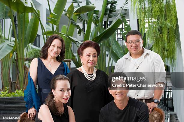 Kamala Sukosol, President of the Sukosol Hotels & Sukosol Group, posing for a portrait at the new Siam Hotel with her sons, Sukie Clapp and Krissada...