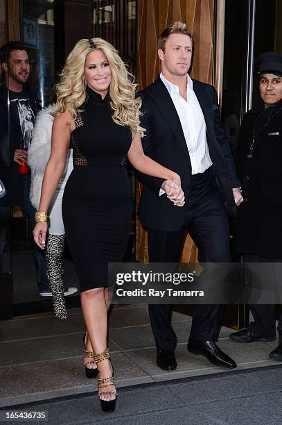 Personalities Kim Zolciak and Kroy Biermannleaves their Soho hotel on April 3, 2013 in New York City.