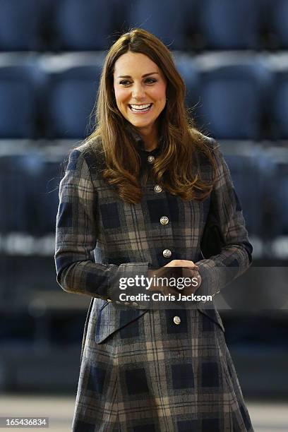 Catherine, Countess of Strathearn watches a sports demonstration as she visits the Emirates Arena on April 4, 2013 in Glasgow, Scotland. The Emirates...