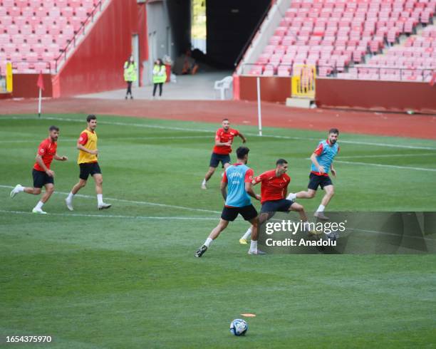 Players of Turkiye attend a training session, ahead of the friendly match between Turkiye and Japan, at Yeni Eskisehir Ataturk Stadium in Eskisehir,...