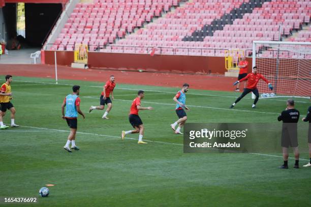Players of Turkiye attend a training session, ahead of the friendly match between Turkiye and Japan, at Yeni Eskisehir Ataturk Stadium in Eskisehir,...
