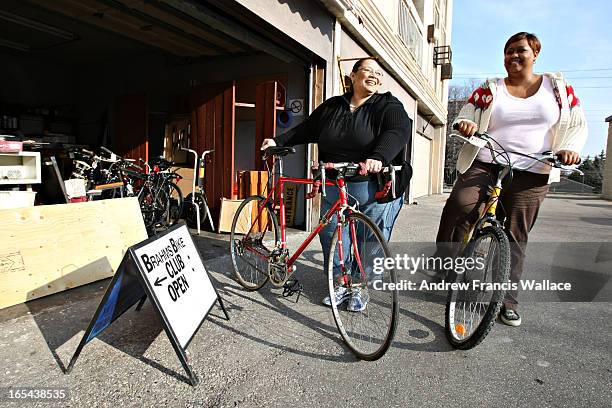 Patricia Matthews and Lorraine Solomon outside the Brahm's Bike Club on Brahms Street in North York, April 7, 2008. Anw
