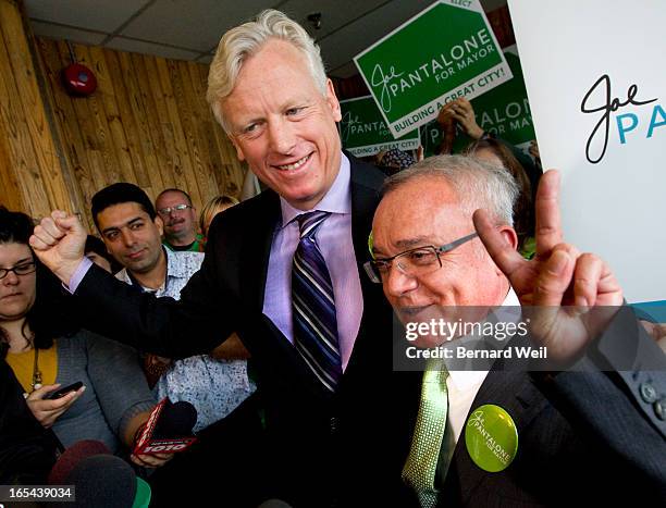 Mayor David Miller endorsed candidate Joe Pantalone today at the Canadian Centre for Language and Cultural Studies. October 6, 2010. Photo by