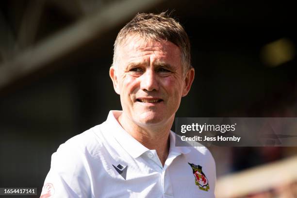 Phil Parkinson, Manager of Wrexham AFC looks on during the Sky Bet League Two match between Wrexham and Doncaster Rovers at Racecourse Ground on...