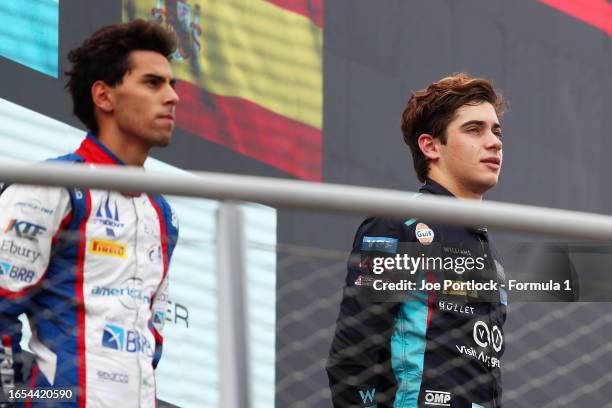 Race winner Franco Colapinto of Argentina and MP Motorsport stands on the podium during the Round 10:Monza Sprint race of the Formula 3 Championship...