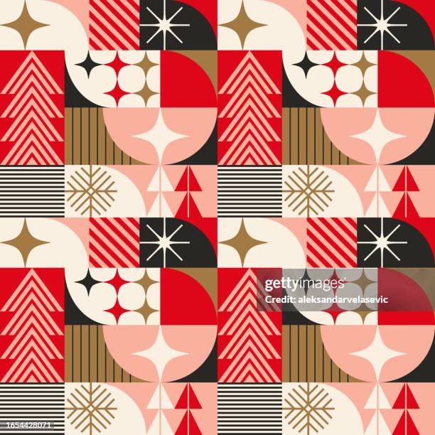 illustrations, cliparts, dessins animés et icônes de modèle rétro de vacances sans couture - noël