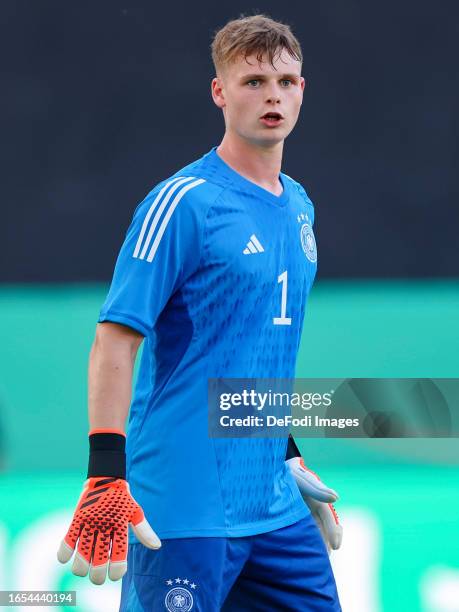 Goalkeeper Jonas Urbig of Germany looks on during the International Friendly match between U21 Germany and U21 Ukraine at Ludwigspark Stadion on...