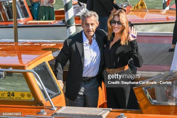 Nicolas Sarkozy and Carla Bruni are seen arriving at the 80th Venice International Film Festival 2023 on September 02, 2023 in Venice, Italy.