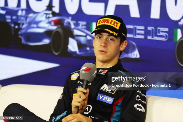 Race winner Franco Colapinto of Argentina and MP Motorsport attends the press conference after the Round 10:Monza Sprint race of the Formula 3...