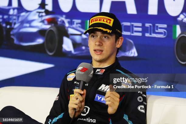 Race winner Franco Colapinto of Argentina and MP Motorsport attends the press conference after the Round 10:Monza Sprint race of the Formula 3...