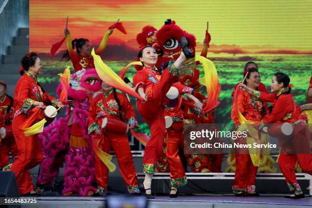 Dancers perform during the 4th Toronto Dragon Festival at Nathan Phillips Square on September 1, 2023 in Toronto, Canada.