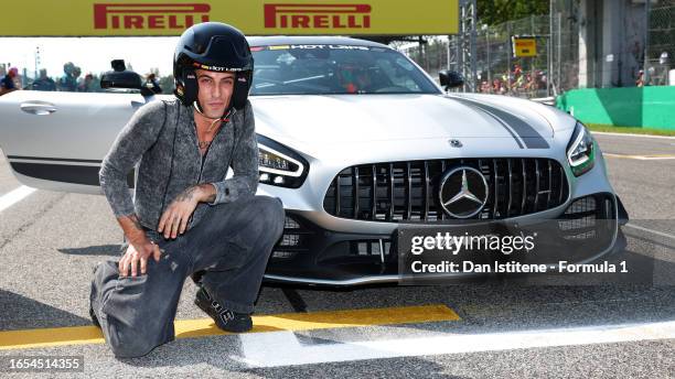 Damiano David prepares to enjoy a Pirelli Hot Lap prior to final practice ahead of the F1 Grand Prix of Italy at Autodromo Nazionale Monza on...