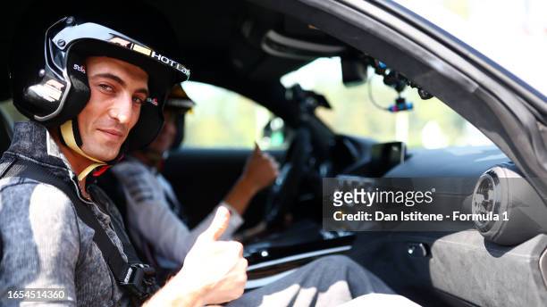 Damiano David prepares to enjoy a Pirelli Hot Lap prior to final practice ahead of the F1 Grand Prix of Italy at Autodromo Nazionale Monza on...