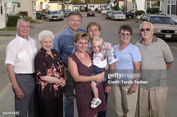 August 29, 2002-Four generations of this family live in the Twin Pines mobile home park. Great grandpa Elmer Presland,great grandma Flora Presland,...
