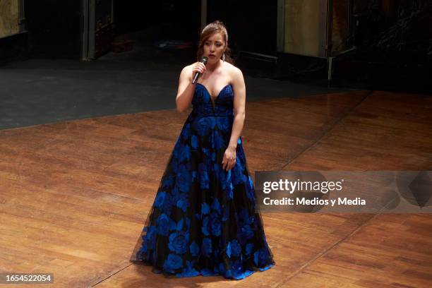 Estudio de la Ópera de Bellas Artes member performs during the symphonic tribute to late singer and composer Jose Alfredo Jimenez at Palacio de...