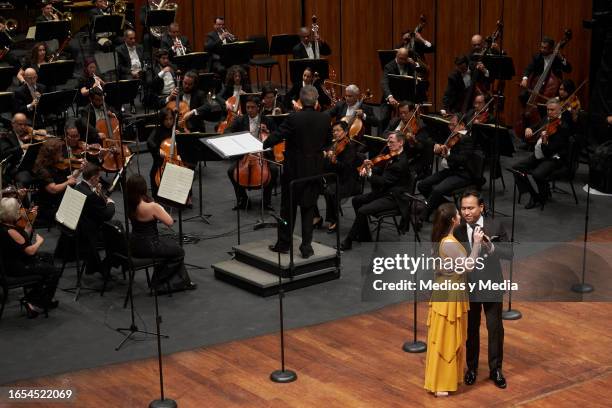 Estudio de la Ópera de Bellas Artes member perform during the symphonic tribute to late singer and composer Jose Alfredo Jimenez at Palacio de Bellas...