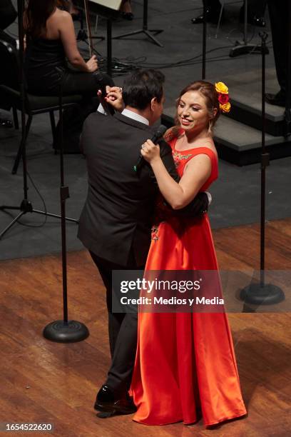 Estudio de la Ópera de Bellas Artes member perform during the symphonic tribute to late singer and composer Jose Alfredo Jimenez at Palacio de Bellas...