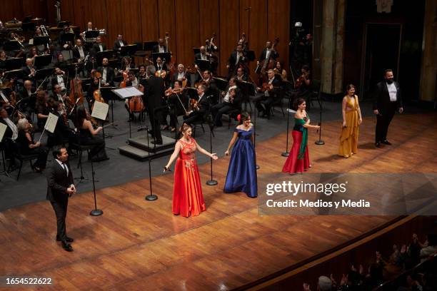 Estudio de la Ópera de Bellas Artes member perform during the symphonic tribute to late singer and composer Jose Alfredo Jimenez at Palacio de Bellas...