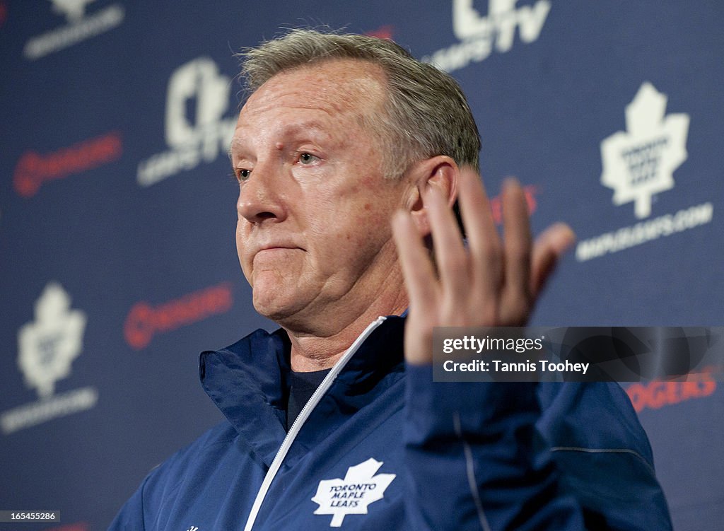 Toronto Maple Leaf coach Ron Wilson talks to media on the last day of their season. April 11, 2011 T