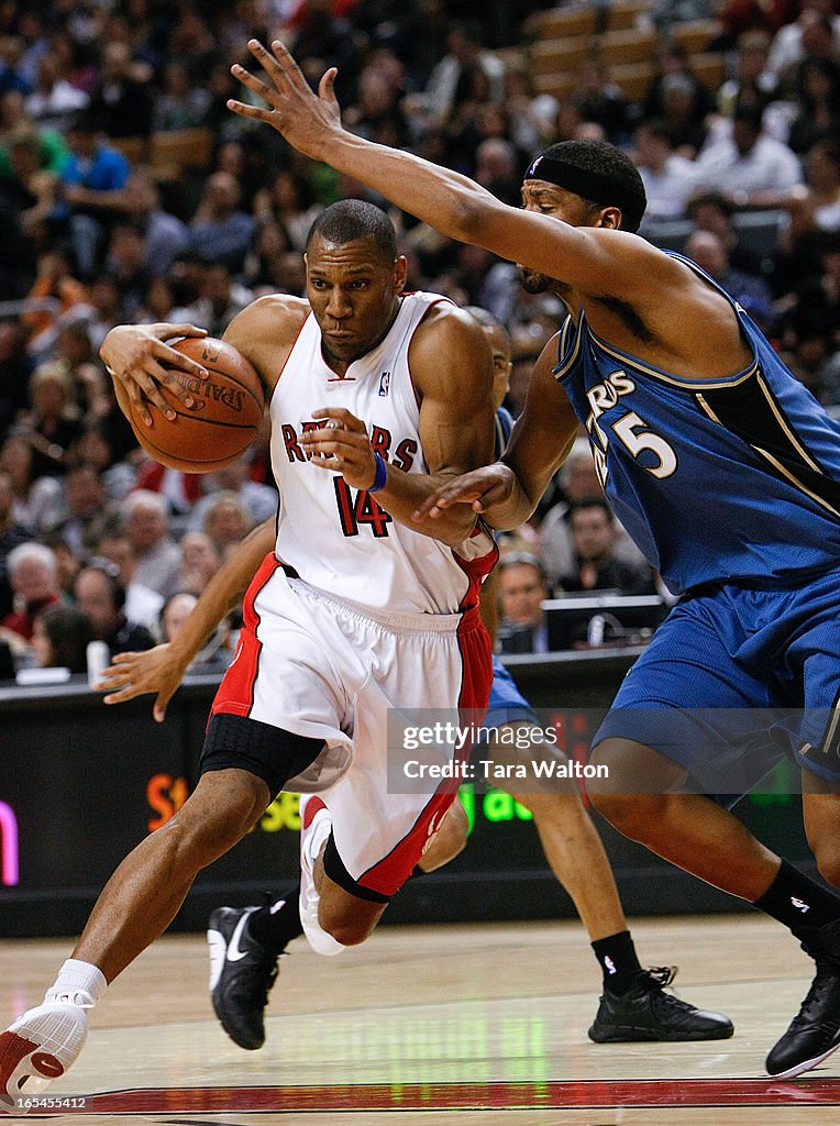 April 10, 2009 -RAPTORS vs WIZARDS-Toronto Raptors Joey Graham drivges past Washington Wizards Domin