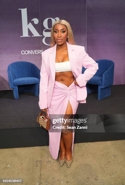 Jackie Aina attends "BUILDING YOUR BRAND At NYFW" Presented by Kensington Grey at NeueHouse Madison Square on September 08, 2023 in New York City.