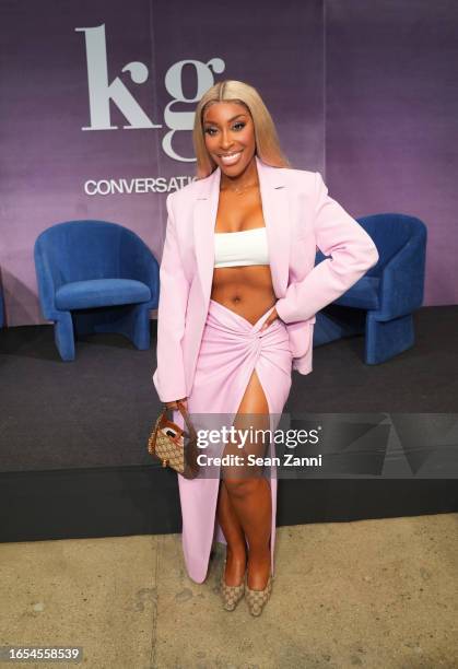 Jackie Aina attends "BUILDING YOUR BRAND At NYFW" Presented by Kensington Grey at NeueHouse Madison Square on September 08, 2023 in New York City.