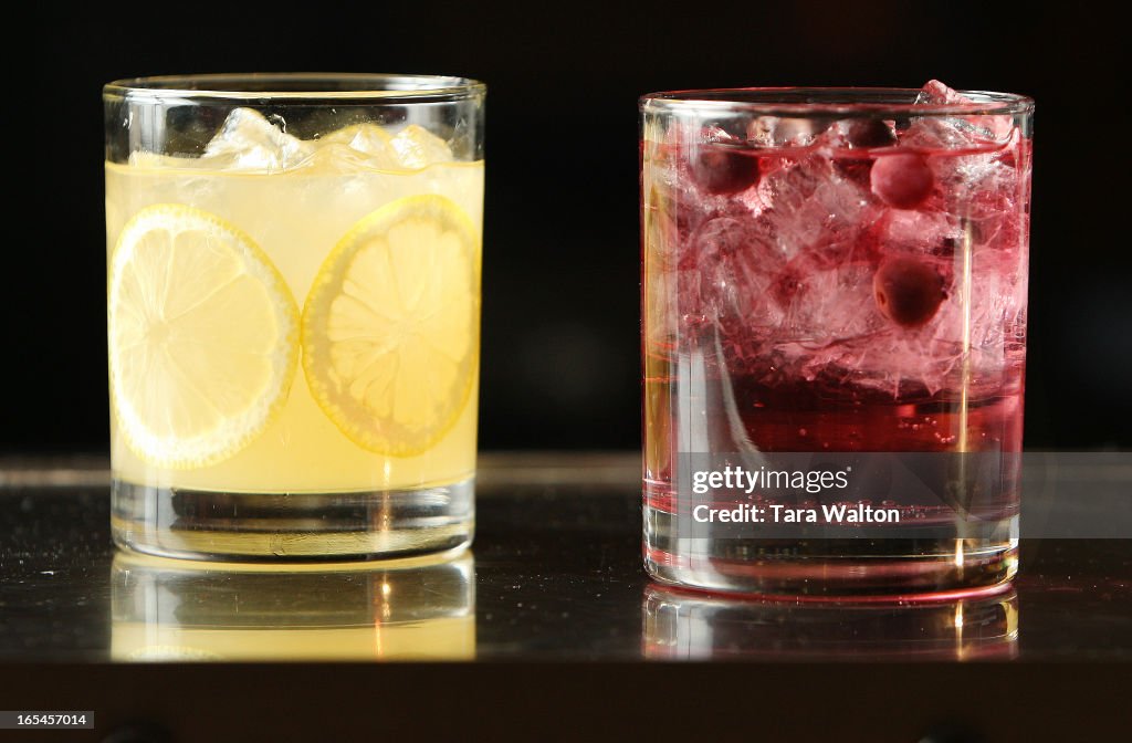 SIDECAR--03/12/2008--(L-R) Thai Ginger Lemonade cocktail and Burberry Tonics cocktail featured at Si