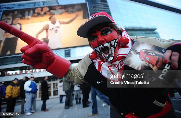 Raptor fans E Stewart is excited at the Toronto Raptors tailgate party prior to their home opener against the Pacers at the ACC on Dec 28 2011 .VINCE...