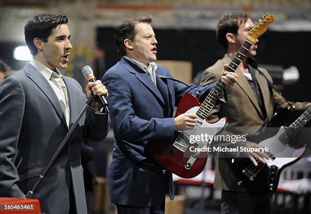Nov.18, 2008 Jersey Boys with new cast members rehearsal at Toronto Film Studios. On Eastern Ave. Jeff Madden is Frankie Valli.on far left and beside...