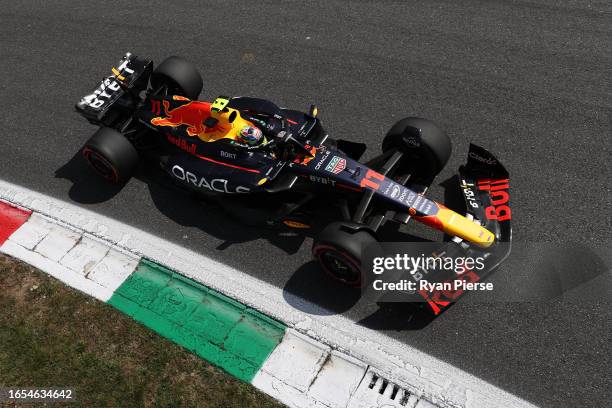 Sergio Perez of Mexico driving the Oracle Red Bull Racing RB19 on track during final practice ahead of the F1 Grand Prix of Italy at Autodromo...