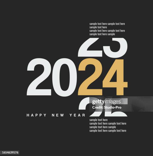 ilustrações de stock, clip art, desenhos animados e ícones de happy new year from 2023 to 2024 golden design mockup for christmas - cartão de ano novo