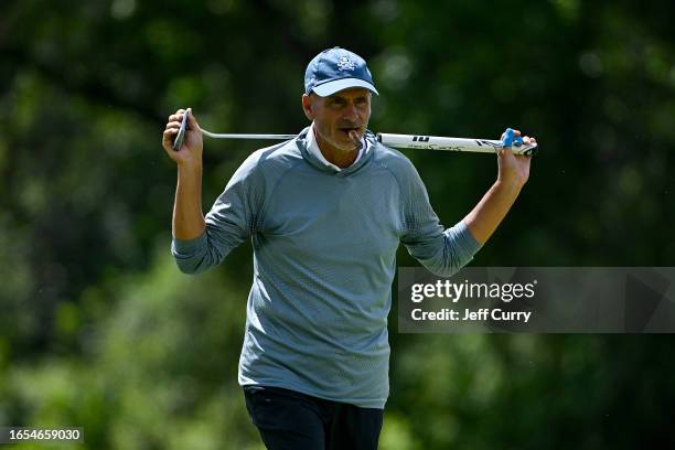 Rocco Mediate walks to the first green during the second round of the Ascension Charity Classic at Norwood Hills Country Club on September 9, 2023 in...