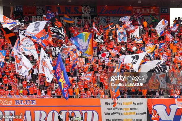 Albirex Niigata supporters cheer prior to the J.LEAGUE Meiji Yasuda J1 26th Sec. Match between Albirex Niigata and Urawa Red Diamonds at DENKA BIG...