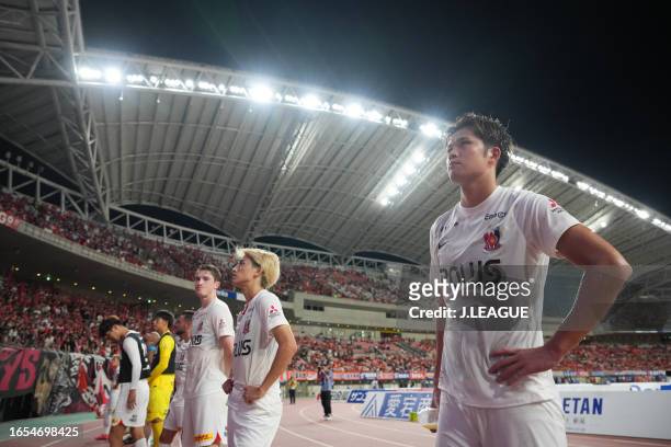Atsuki ITO of Urawa Reds react after the 1-1 draw in the J.LEAGUE Meiji Yasuda J1 26th Sec. Match between Albirex Niigata and Urawa Red Diamonds at...