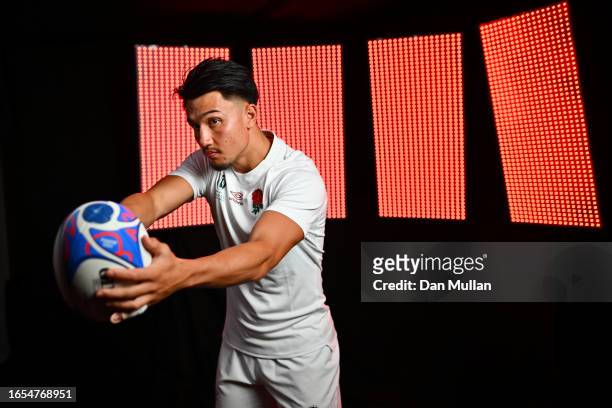 Marcus Smith of England poses for a portrait during the England Rugby World Cup 2023 Squad photocall on September 02, 2023 in Le Touquet-Paris-Plage,...