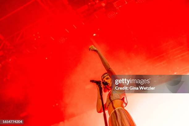 Norwegian singer AURORA performs live on stage during day 1 of Lollapalooza Berlin 2023 at Olympiapark on September 9, 2023 in Berlin, Germany.