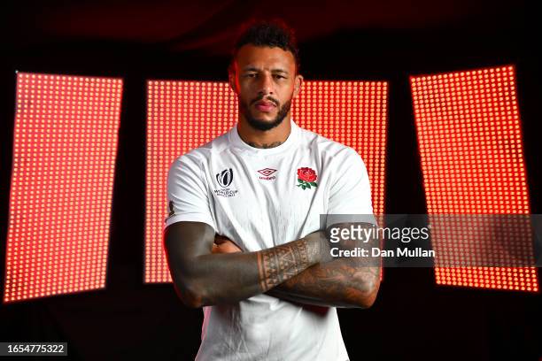Courtney Lawes of England poses for a portrait during the England Rugby World Cup 2023 Squad photocall on September 02, 2023 in Le...