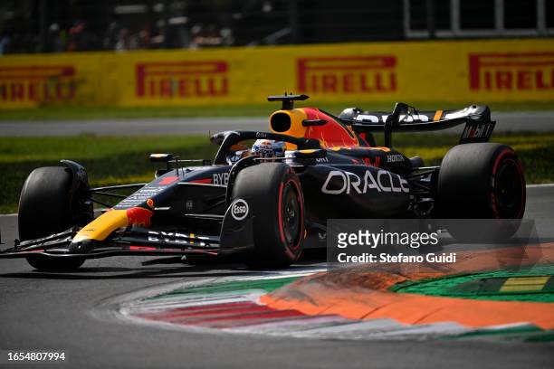 Max Verstappen of Netherlands driving for Red Bull Racing F1 Team during qualifying ahead of the F1 Grand Prix of Italy at Autodromo di Monza on...