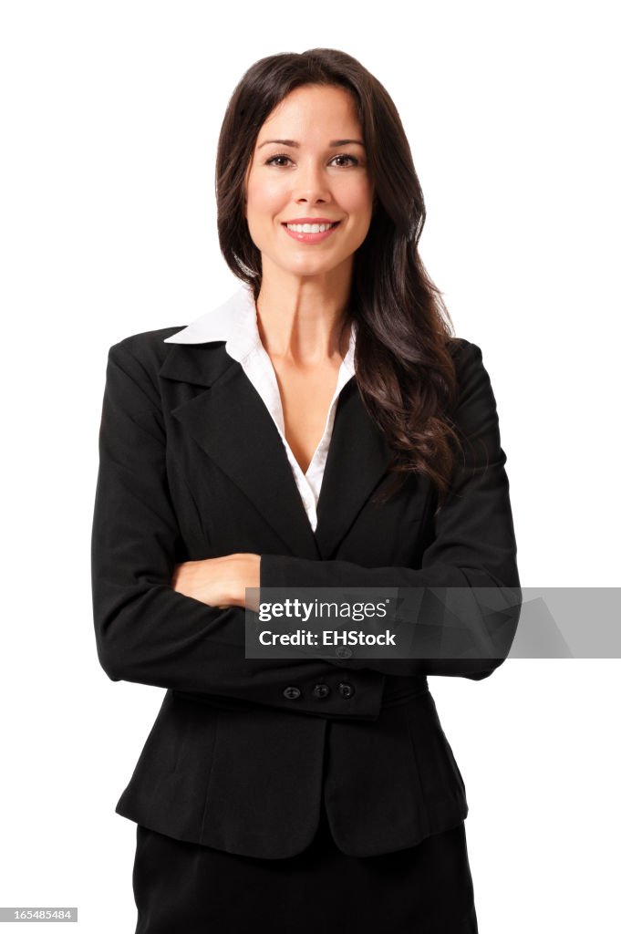 Zuversichtlich Geschäftsfrau isoliert auf weißem Hintergrund