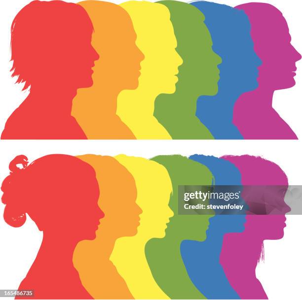 rainbow silhouettes - gay men stock illustrations