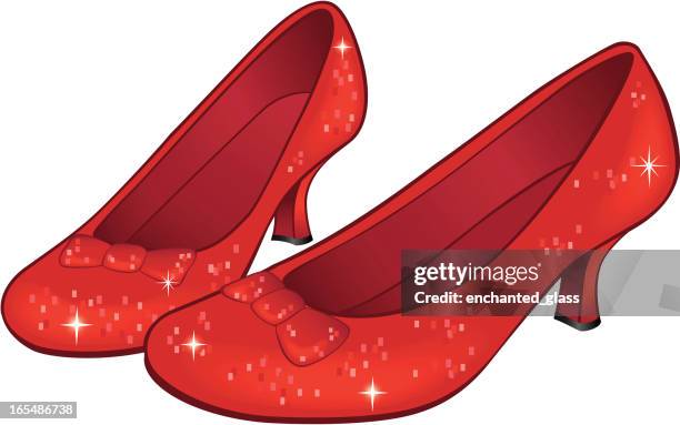 stockillustraties, clipart, cartoons en iconen met ruby red slippers/shoes - rode schoen